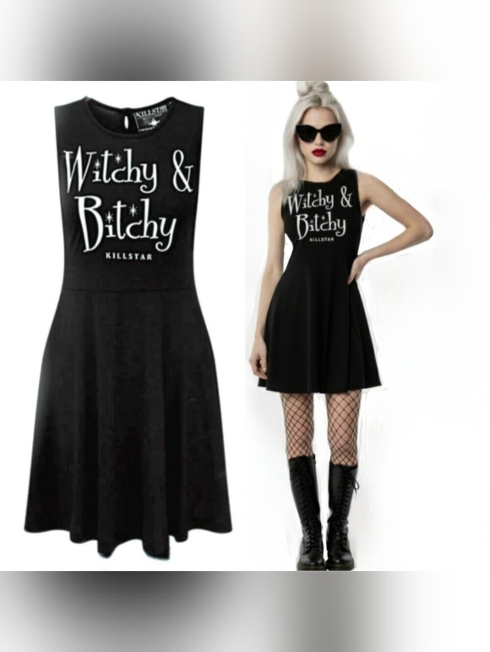 Killstar HTF Witchy & Bi$chy Graphics Keyhole Button Back Blk Skater Dress XXL